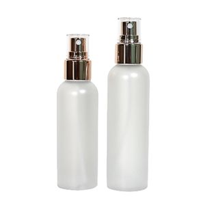 Imballaggio in gamba in plastica in plastica spalla rotonda pet coperchio trasparente copertina in oro rosa lucido spray per pressa spray riccabile contenitore di imballaggio cosmetico portatile 120 ml 150 ml