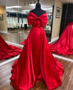 Big Bow Lady Pageant Dresses 2023 Overskirt Sweetheart Neck Fuchsia Red Satin Prom Party Gowns Long Formal Evening Event Wear Dress Red Carpet