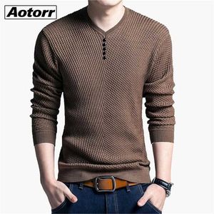 2021 Pullover Mens College Style Patch Color Contrast i Zagęszczona okrągły Sweter Szyi Męski Moda Gruba Sweter Wełny Knitwear Y0907