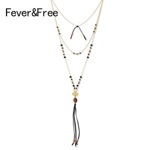 Pendant Necklaces Fever&Free Boho Gold Chain Glass Beads Fringe Tassel Necklace For Women Multilayer Collar Bohemia Jewelry Gift Wholesale