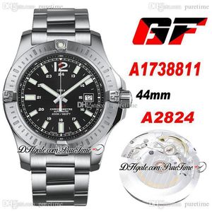 GF Colt Automatisk 44mm ETA A2824 Automatisk Mens Watch Steel Case Black Dial Stainless Steel Bracelet Best Edition PtBL 2021 Puretime A34C3