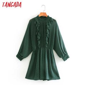 Tangada Women Vintage Dots Embroidery Ruffles Playsuits Elastic Waist Long Sleeve Rompers Ladies Casual Chic Jumpsuits 2W29 210609