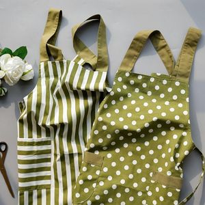 Aprons Selling Korean Fashion Quick-drying Vest Style Gown Japanese Polka Dot Stripe Fresh Kitchen Apron