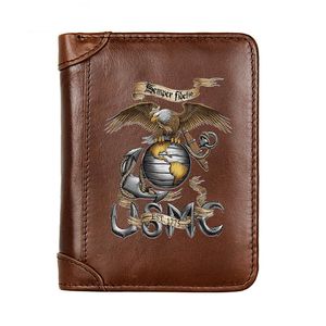 Carteiras Luxo Genuíno de Couro Carteira Homens Unidos Estados Unidos Corps Corpo Sempre Fidelis Pocket Cartão Slim Titular Masculino Curto Bolsas Presentes