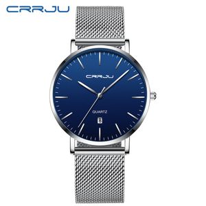 2022Relogio Masculino Crrju Fashion Mens Klockor Top Lyxblå Vattentät Klockor Ultrathin Casual Quartz Watch Men Sport Klocka