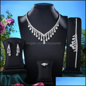 Earrings & Necklace Jewelry Sets Soramoore Trendy Flowers Chokers Set For Women Wedding Zircon Cz African Dubai Bridal Dance Party Drop Deli