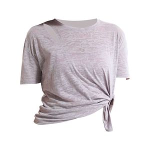 L-035 Women's Tops Split Back Hollow Out Casual Sports Yoga Blouse Loose Thin Running Fitness Short Sleeve T-shirt Quick Drying Breathable Gym Clothes Suit Shirt