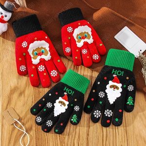 Рождественские мужчины женщины вязаные перчатки Санта-Клаус напечатанный сенсорный экран перчатки осень зима взрослый ребенок полные варежки