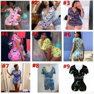 Women Jumpsuits Designers Sexy Slim Casual Bodysuit Pattern Printed Onesies Shorts Ladies New Fashion Home Rompers