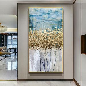 Abstrakcyjna złota ściana ozdoby do dekoracji wnętrz Nordic plakaty wydruki na płótnie obrazy na ścianę do salonu dekoracja wnętrz drzewo