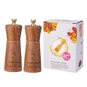 2Pcs Wood Salt and Pepper Grinder BBQ Shaker Mill with Ceramic Core 210712