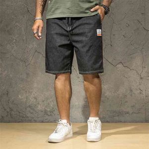 Plus Size 40 42 44 Men Short Jeans Summer Fashion Casual Loose Straight Stretch Denim Shorts Male Brand Black Blue 210716