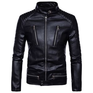 Mens Bomber Jackets Fashion Men Faux Leather Coat Zipper Overcoat Motor Jacket Motorcycle Bikers Punk Man Brand Top Colthing 211101