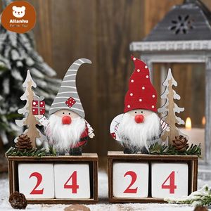 Boże Narodzenie Desktop Ornament Santa Claus Gnome Drewniany Kalendarz Advent Odliczanie Dekoracji Home Tablet Wystrój GF