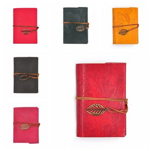 Luxury PU Cover Coils Notepad Book Soft Copybook Blank Notebook Retro Leaf Travel Diary Books Kraft Journal Spiral Notebooks Stationery