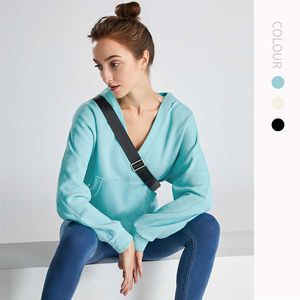 V-neck Hooded Sports Sweater Women's Loose Outdoor Running Fitness Tops Sports Yoga Suit Long Sleeve Casual Fashion Coat