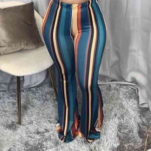 Women Printed Striped Pants Elastic Waist Casual Fashion Large Size Ladies Autumn Trousers Big Female African Trending 210915