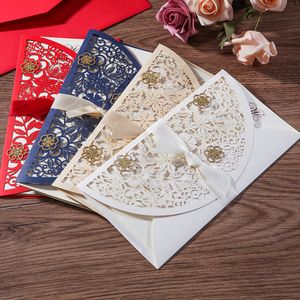 Bröllopsinbjudningar visitkort europeisk stil utsökt personlig utskrivbar laserskuren flora ihålig papperskort