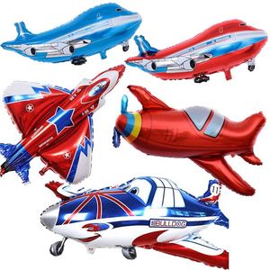 Büyük 87 * 93 cm Fighter Uçak Folyo Helyum Balonlar Şişme Hava Düzlem Globos Bebek Bebek Duş Çocuk Oyuncak Doğum Günü Partisi Dekor için 211216