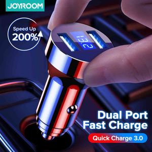 Joyroom Metal USB Quick Charge 4.0 QC3.0 18W Porto duplo Carregamento rápido LED Carregador de telefone do carro para iPhone Samsung Huawei