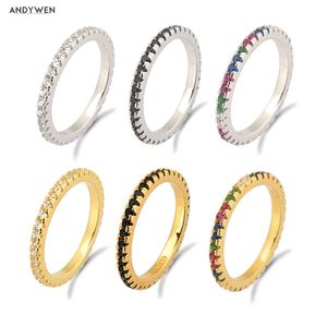 ANDYWEN 925 Sterling Silber Multi Farbe Ringe Regenbogen Schwarz Weiß Luxus Frauen Partei Schmuck Für 2020 Rock Punk Kristall Schmuck x0715