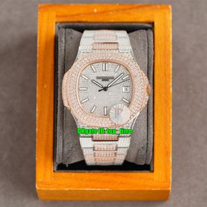 7スタイル高品質の時計RRF 40mm Nautilus 5711フルダイヤモンドCAL.324自動メンズウォッチパヴェダイヤモンドダイヤルローズゴールドツートーンブレスレットジェントスポーツ腕時計