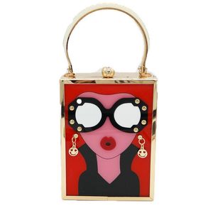 상자 개인화 된 아크릴 가방 만화 선글라스 미용 패턴 핸드백 파티 핸드백 체인 어깨 가방
