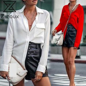 Kadınlar Bluz Moda Gömlek Katı Basit Bayanlar Tops Gevşek Casual Beyaz Gömlek Kırmızı Ofis Sonbahar 210524