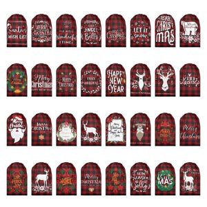 Sacchetti regalo scozzesi di Natale Renne Check Stampato Babbo Natale Sacchetto di caramelle per bambini Sacco con coulisse di Natale Forniture festive via mare T2I52678