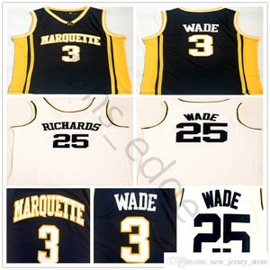 NCAA Marquette Golden Eagles Dwyane College #3 Wade Blue Jersey Richards Dwyane High School #25 Wade White Stitched Basketball Jerseys