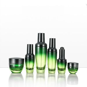 Storage Bottles & Jars 30ML 50ML 100ML Spray Pump Bottle Glass Green Gradient Refillable Cosmetic Container Skin Care Empty Emulsion