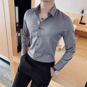 Британский стиль твердой рубашки мужчины с длинным рукавом мода осенний бизнес формальный носить рубашки тонкий подходит повседневная блузка 4XL 210809
