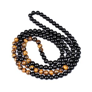 Men's Tiger Eye Stone Bead Necklace Fashion Natural Stone Obsidian Necklaces Women New Handmade Jewelry Gift