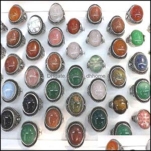 Wedding Rings Jewelry 50Pcs/Lot Vintage Big Natural Stone Rose Quarts, Gold Sand Stone, Green Jadee, Opal Mixed Size 220115 Drop Delivery 20