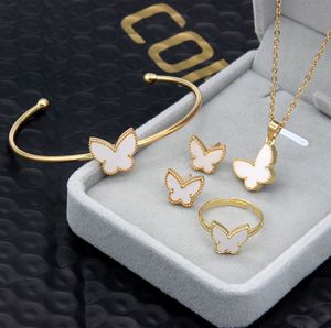 2022 New Design Women's Butterfly Skrit Charm Bracelet Earring Ring Necklace Jewelry Set for Gift