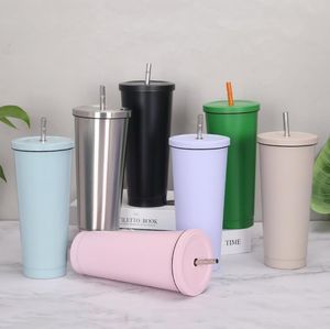 750ml Edelstahl Kaffeetasse Große Kapazität Stroh Tasse Isolierte Tasse Wasser Flasche Wein Tumbler Becher 7 Designs Sn5217