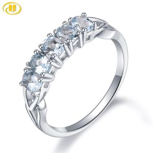 Natural Aquamarine 0.81ct Crown Anel de Casamento Sólido 925 Sterling Prata Prata Anéis Jóias elegantes finos para as mulheres 211217