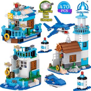 Qunlong High-tech House Street View Series Water Sea View House Model Building Block Toys Birthday Gifts Q0723