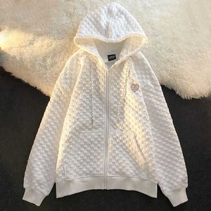 Y2K Oversized Hoodies Kvinnor Mode Zipper Koreansk stil Långärmad Par Sweatshirts Vit Höstkläder Kawaii Kläder 210927