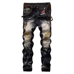 Herren Jeans Delessed zerrissene Herren Jeans bestickte Flügel Denim für Männer Designer Cothes Hosen plus Größe 40 42 Uomo Hosen