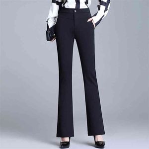 Artı Boyutu Flare Pantolon Kadınlar için Elastik Yüksek Bel Pantolon Bayanlar Ofis Resmi Kadın Rahat Pantalon Femme 210915