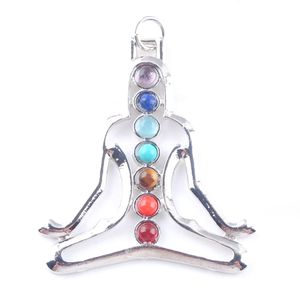 WOJIAER 7 Chakras Natural Stone Meditating Pendants Health Amulet Healing Necklace 18" Length Jewelry Charms Pendant N3261