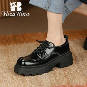 Dress Shoes RIZABINA Women Pumps Real Leather Square Toe Ladies Fashion Cool Lace Up Daily Club Footwear Size 34-39