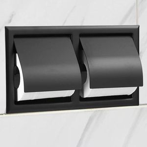 Toilet Paper Holders Double Recessed Toileissue Holder Black All Metal Contruction 304 Stainless Steel Bathroom Roll Box