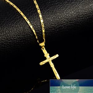 Högkvalitativ ren guldfärg Cross charm hängande halsband för kvinnor män 24k gul guldfyllda halsband bröllop smycken