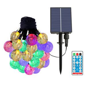 Stringa di luce solare a LED Sfera di cristallo 30 60 8 modalità telecomando Luci Lampade fatate IP65 Ghirlande impermeabili Festa di Natale Lampada decorativa per vacanze all'aperto