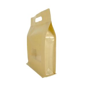 10pcs big measurements brown Kraft paper packaging standing bag with clear window and handle coffee bags eight side sealing