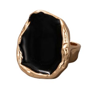Anel de ouro de pedra preta boêmio para mulheres homens encantos pingando Óleo grande anel conjunto de jóias góticas