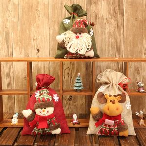 Christmas Candy Bag Leuke Kerst Gift Tassen Geborsteld Stof Trekkoord Handtas Kerstvak Decoratie