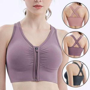 Sports Bras para Mulheres Yoga Front Zipper Reúna Efeito Cross Ombro Correias Roupas Removíveis